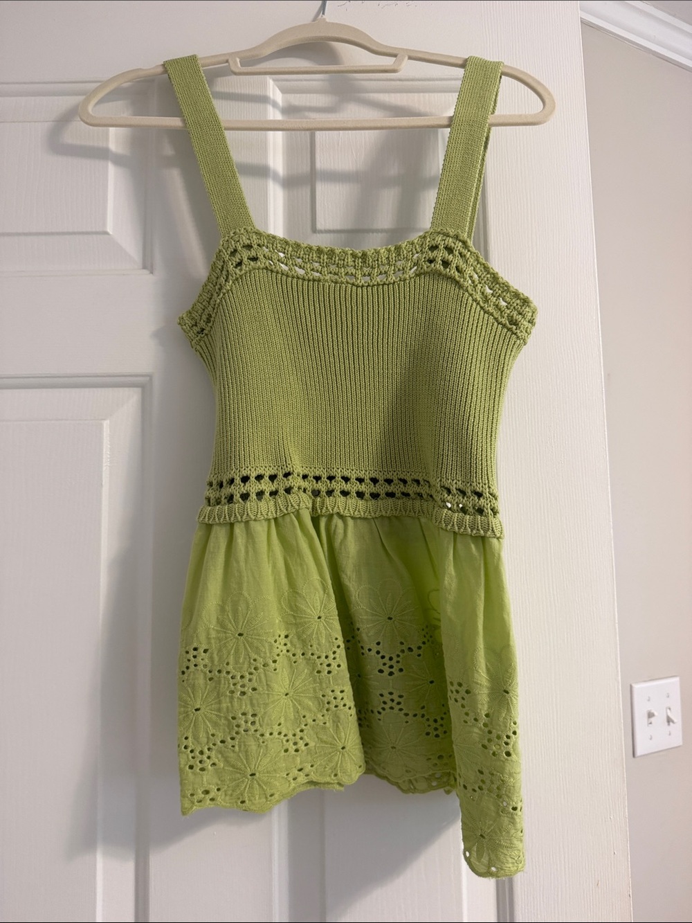 Fate Light Green Knit Eyelet Tank Top
